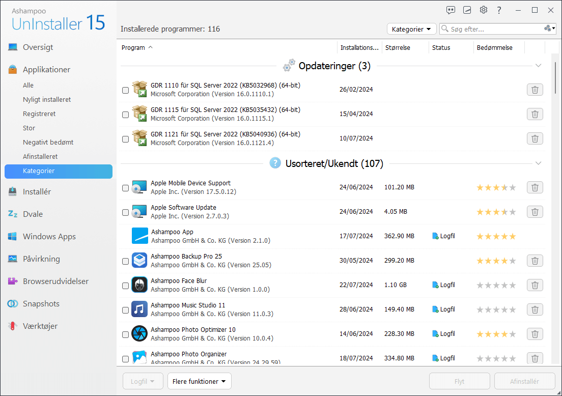 Ashampoo® UnInstaller 15 - Categories 