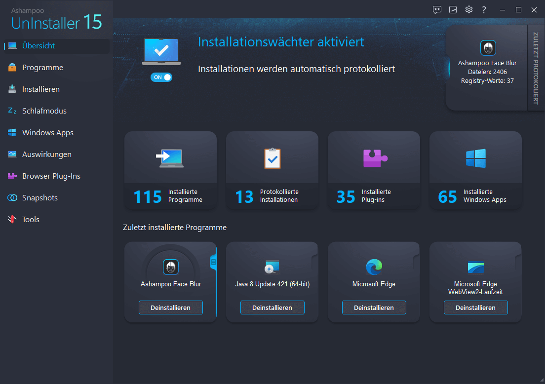 Ashampoo® UnInstaller 15 - Installationswächter 