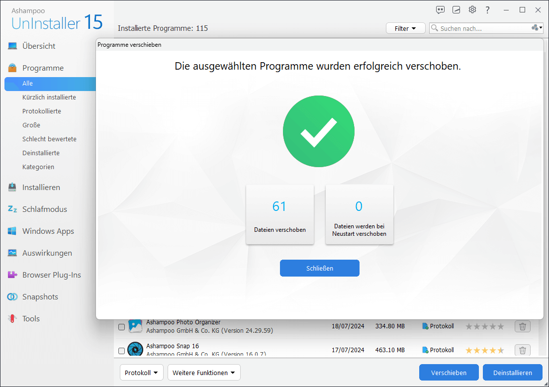 Ashampoo® UnInstaller 15 - Verschoben 