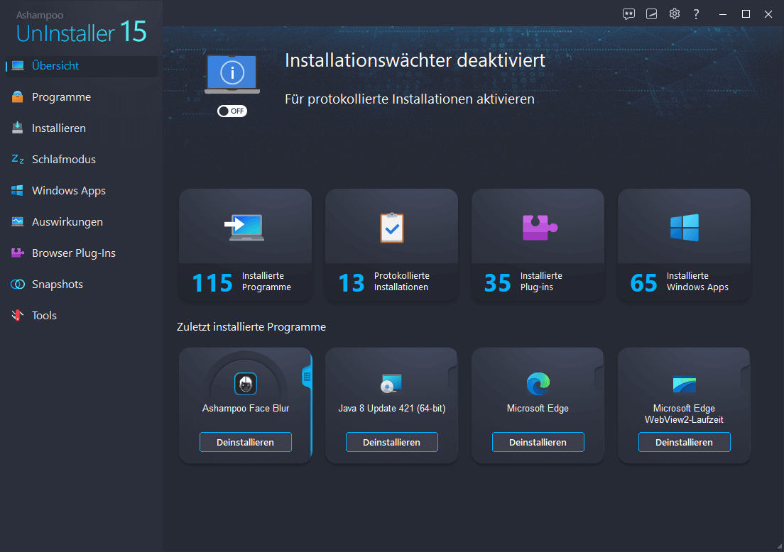 Ashampoo® UnInstaller 15 - Start Dark 