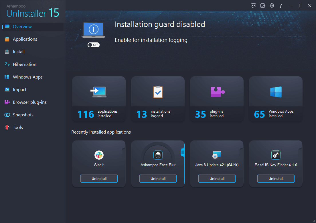 Ashampoo® UnInstaller 15 - Start Dark