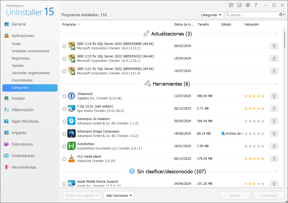 Ashampoo® UnInstaller 15 - Categories 