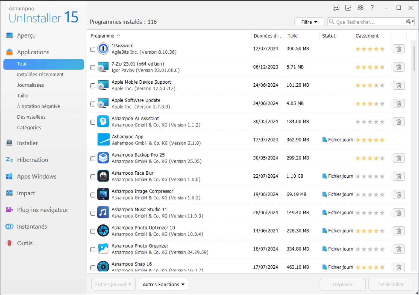 Ashampoo® UnInstaller 15 - Program list 
