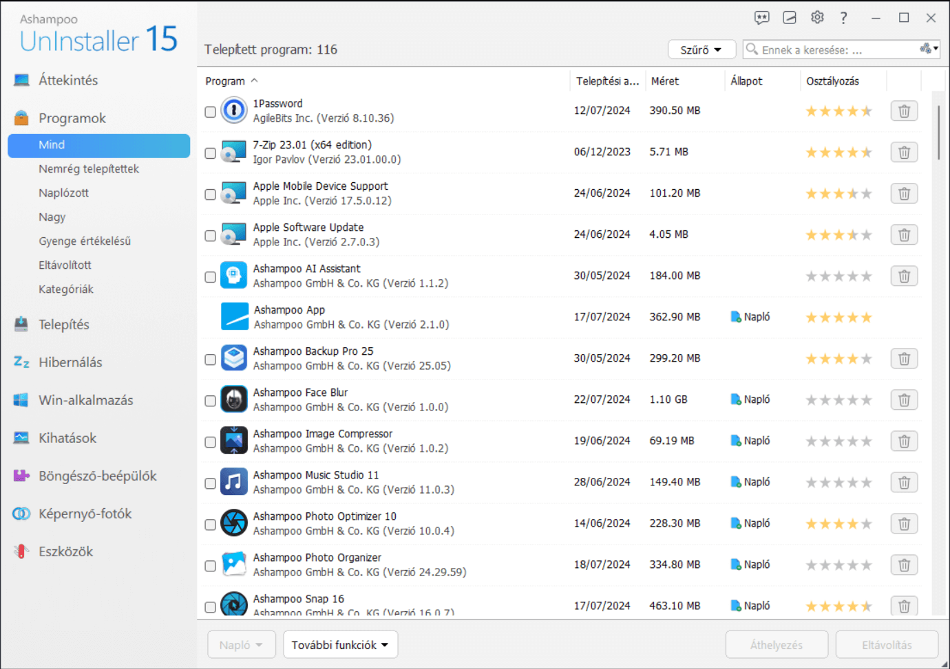 Ashampoo® UnInstaller 15 - Program list 