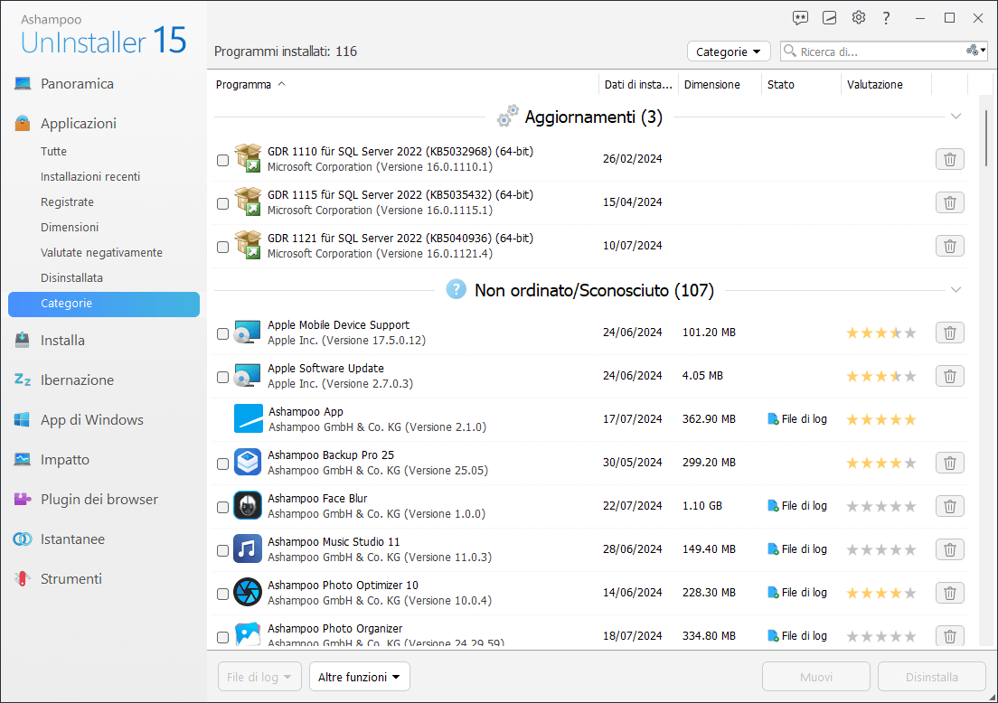 Ashampoo® UnInstaller 15 - Categories 