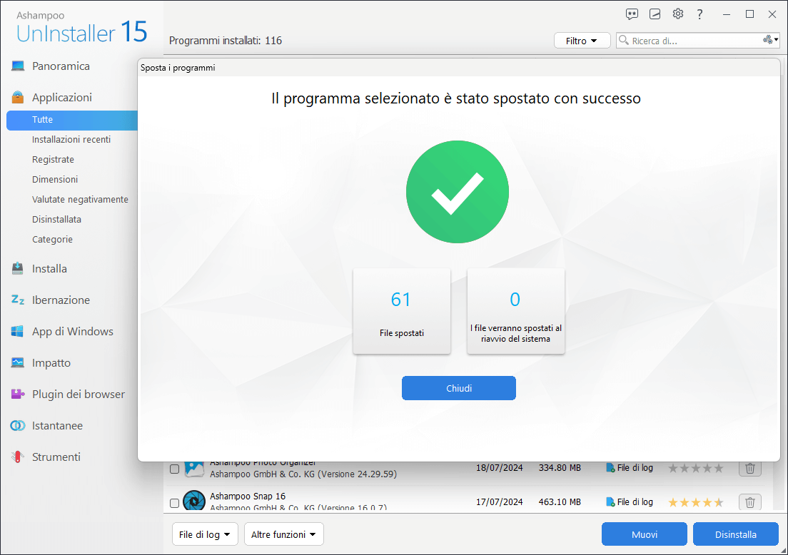 Ashampoo® UnInstaller 15 - Move successful 