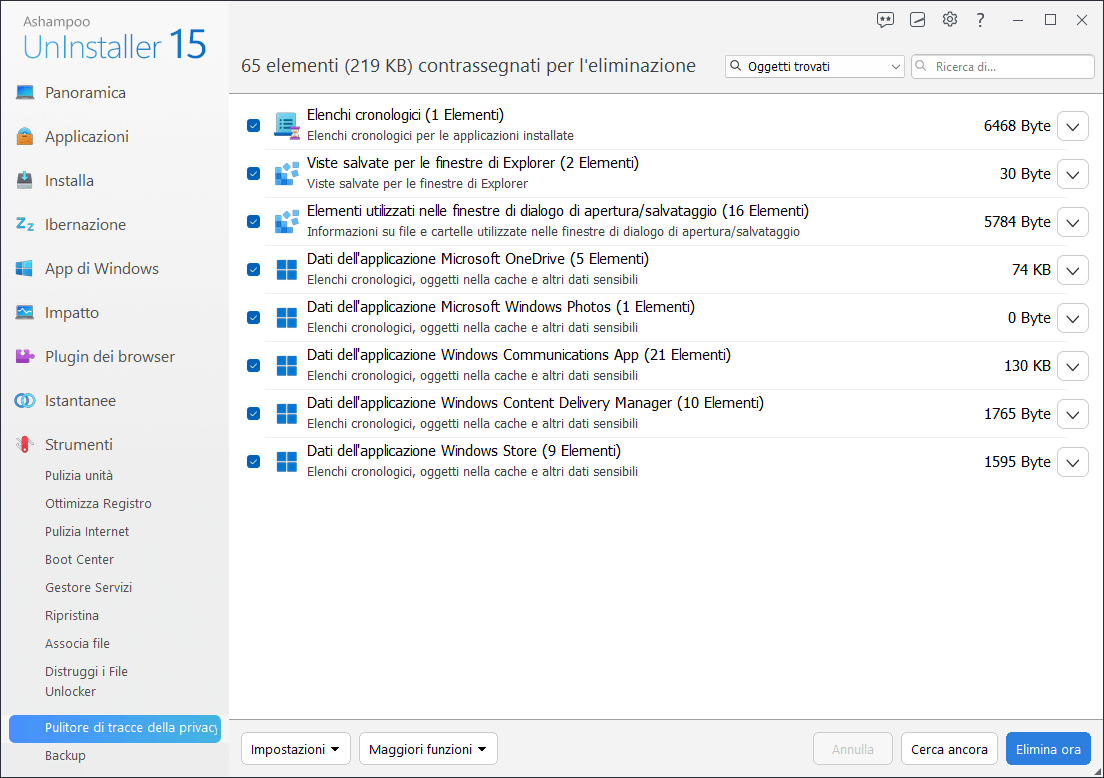Ashampoo® UnInstaller 15 - Privacy traces