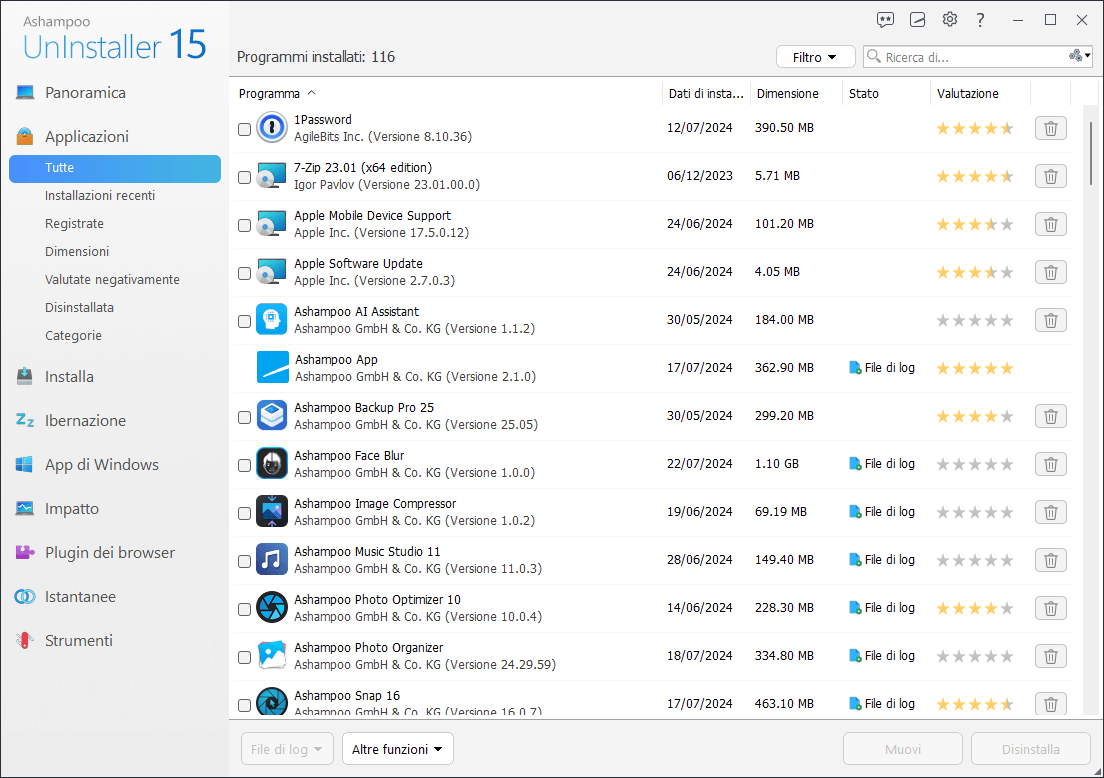 Ashampoo® UnInstaller 15 - Program list 