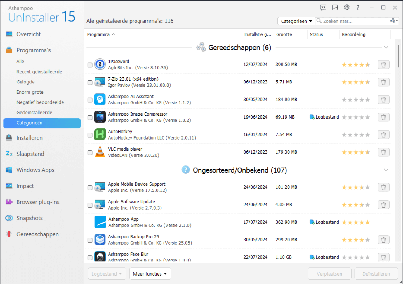 Ashampoo® UnInstaller 15 - Categories 