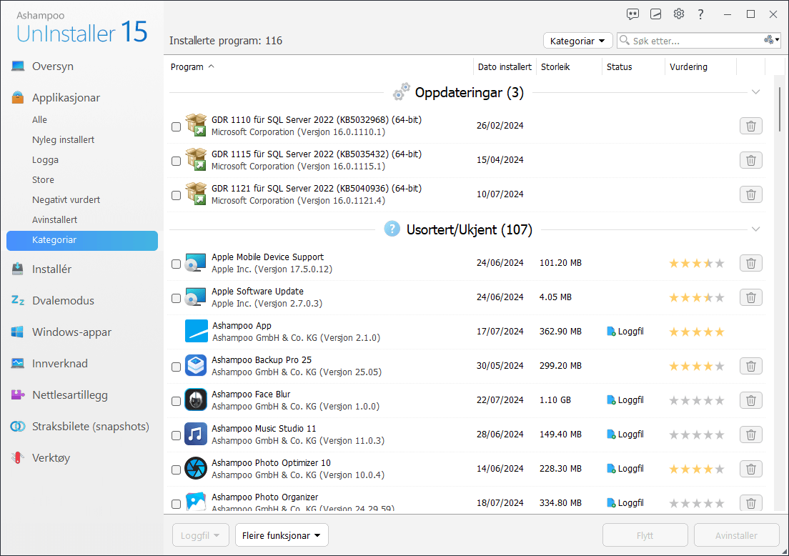 Ashampoo® UnInstaller 15 - Categories 