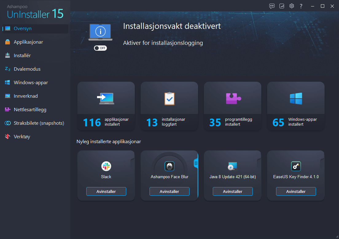 Ashampoo® UnInstaller 15 - Start Dark