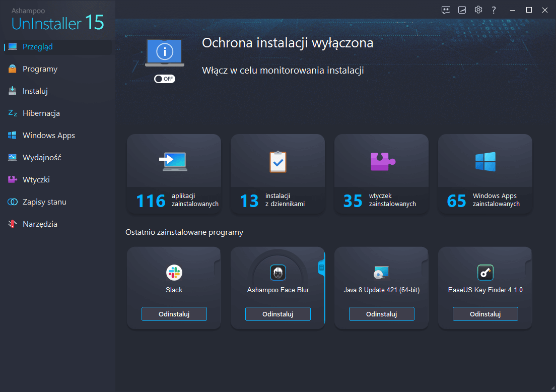 Ashampoo® UnInstaller 15 - Start Dark
