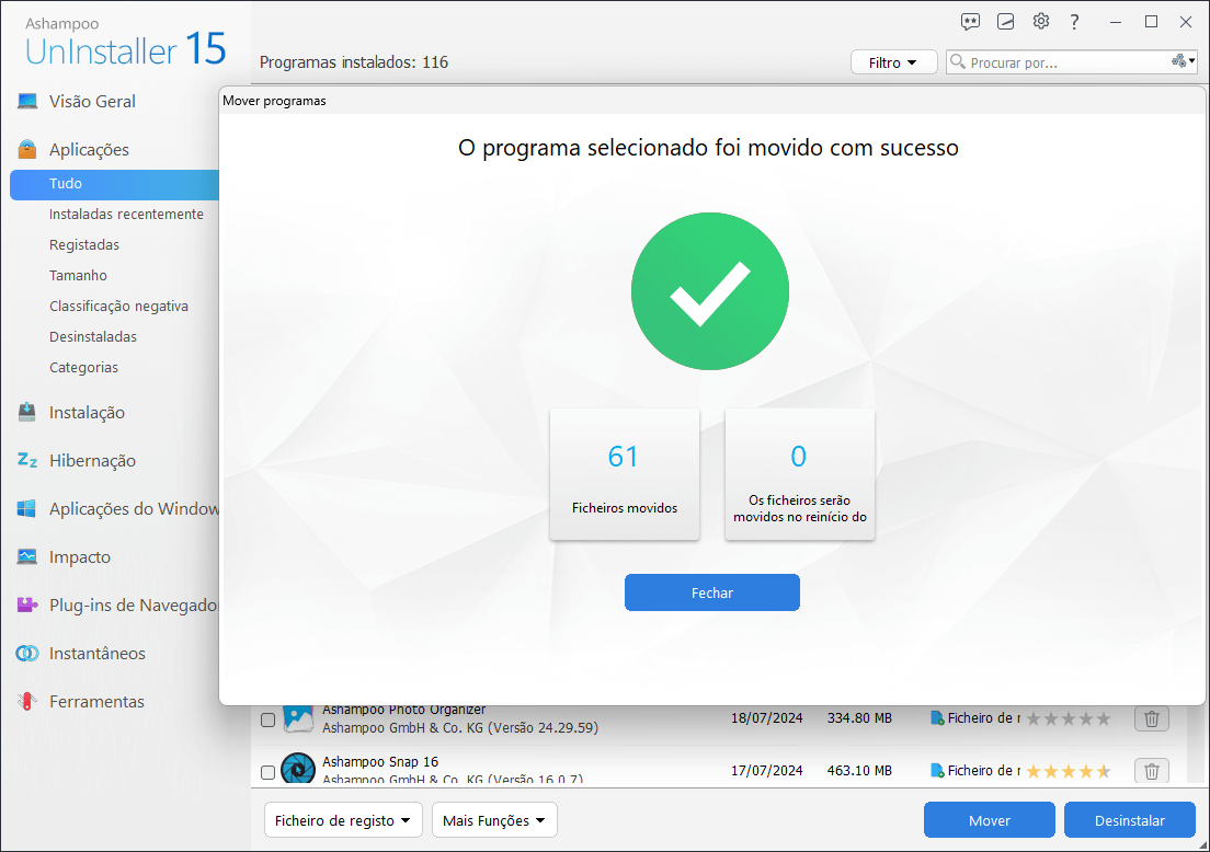 Ashampoo® UnInstaller 15 - Move successful 