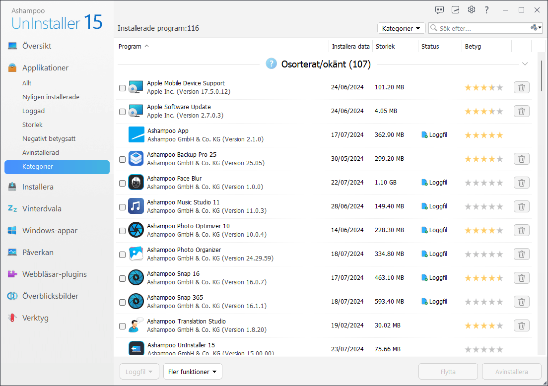 Ashampoo® UnInstaller 15 - Categories 