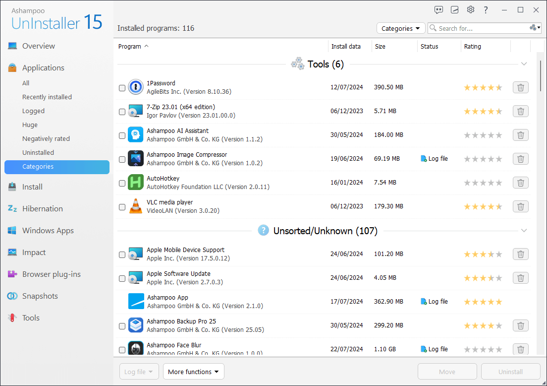Ashampoo® UnInstaller 15 - Categories 