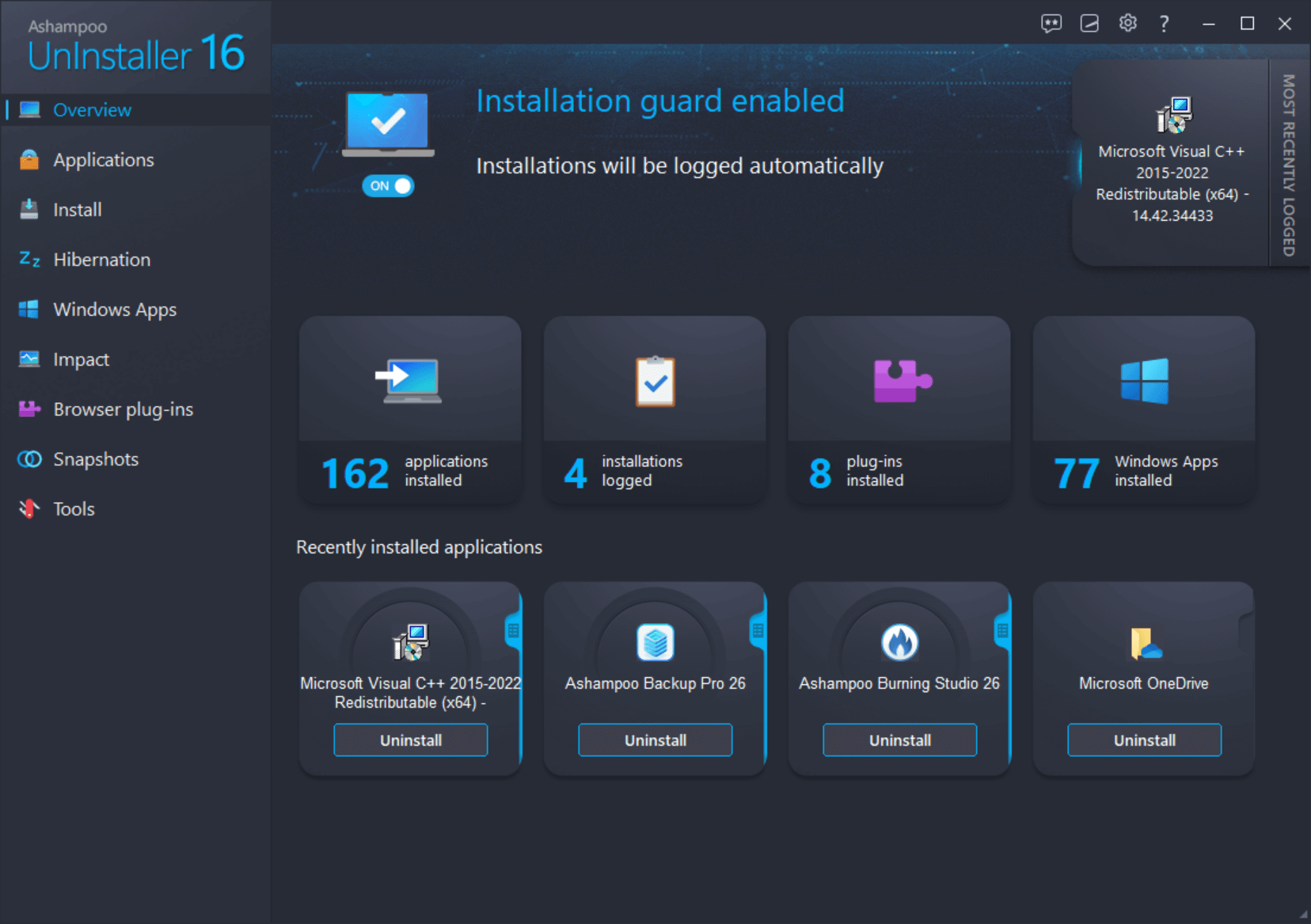 Ashampoo® UnInstaller 16 - Overview blue