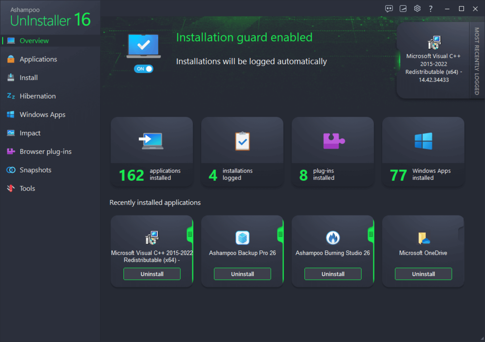 Ashampoo® UnInstaller 16 - Overview green