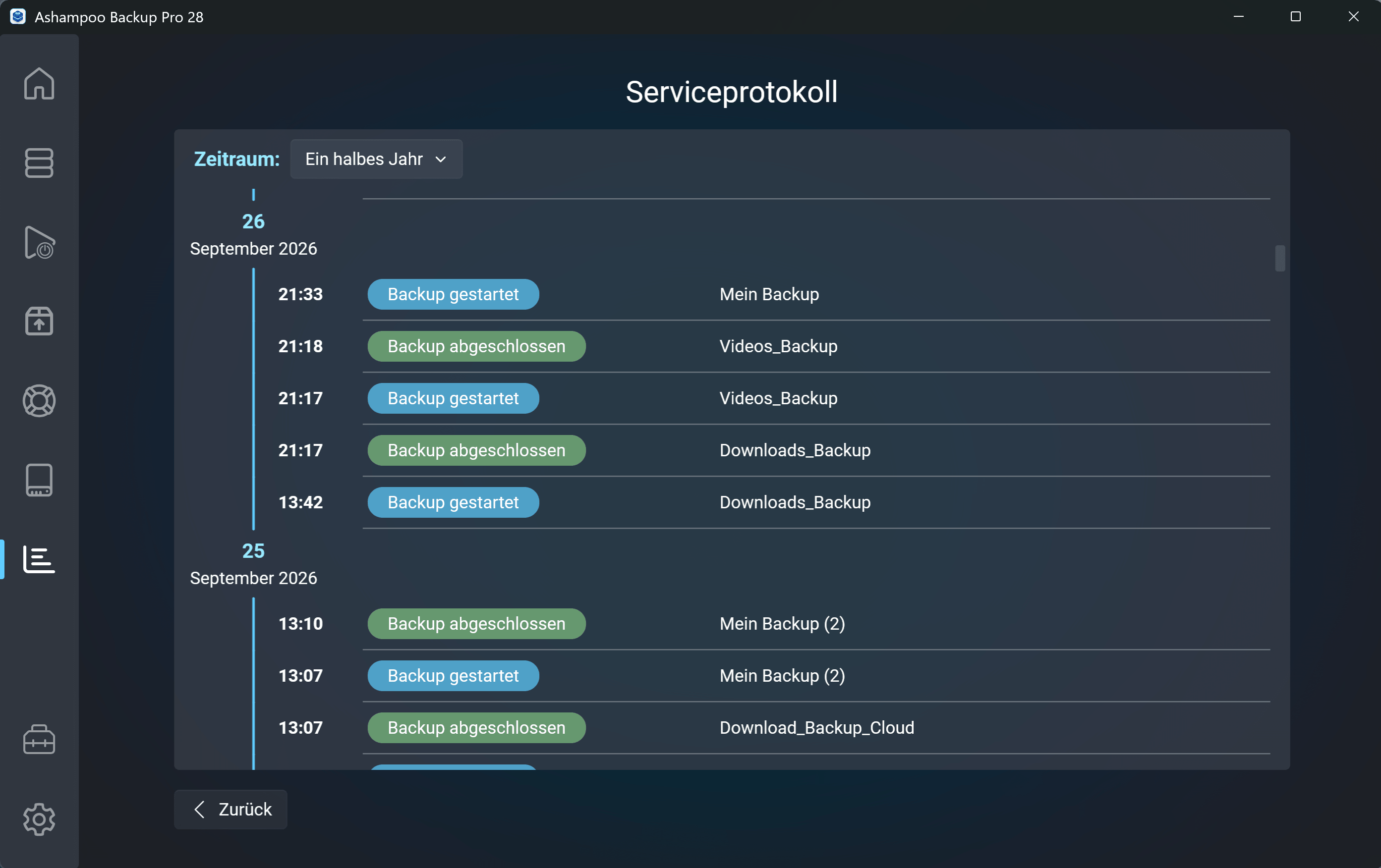 Ashampoo® Backup Pro 28 - Service Logs