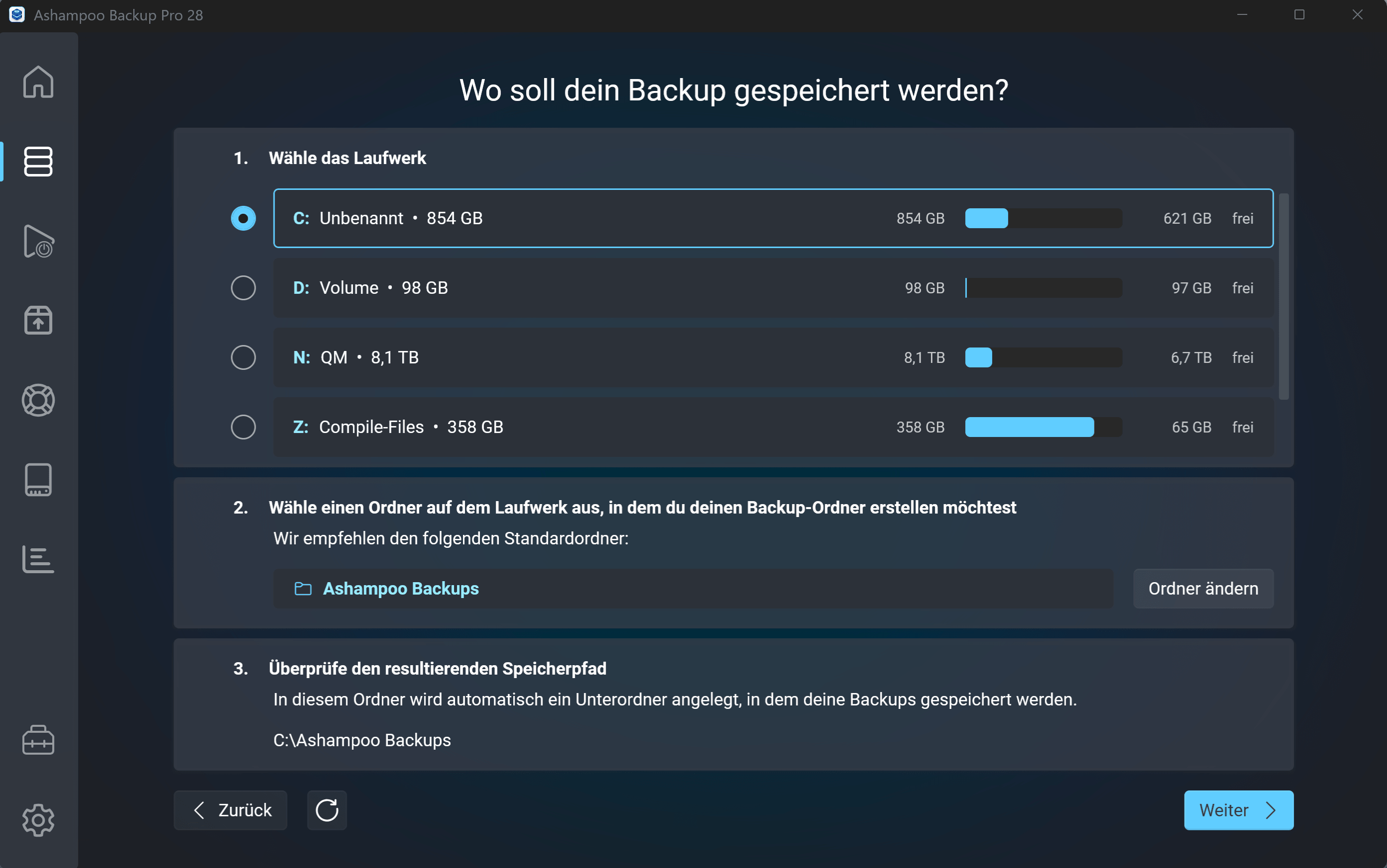 Ashampoo® Backup Pro 28 - Backup Orte