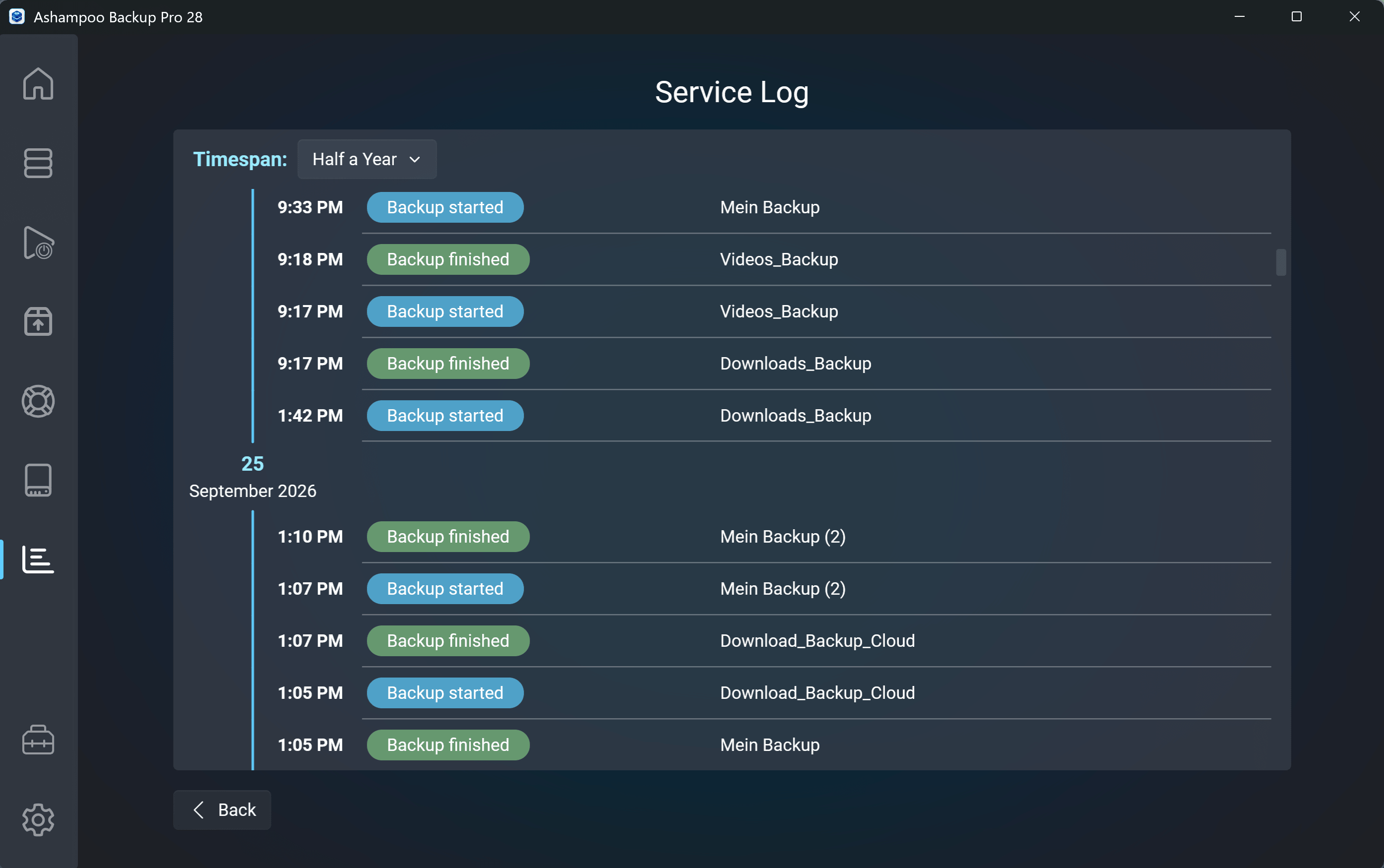 Ashampoo® Backup Pro 28 - Service Logs