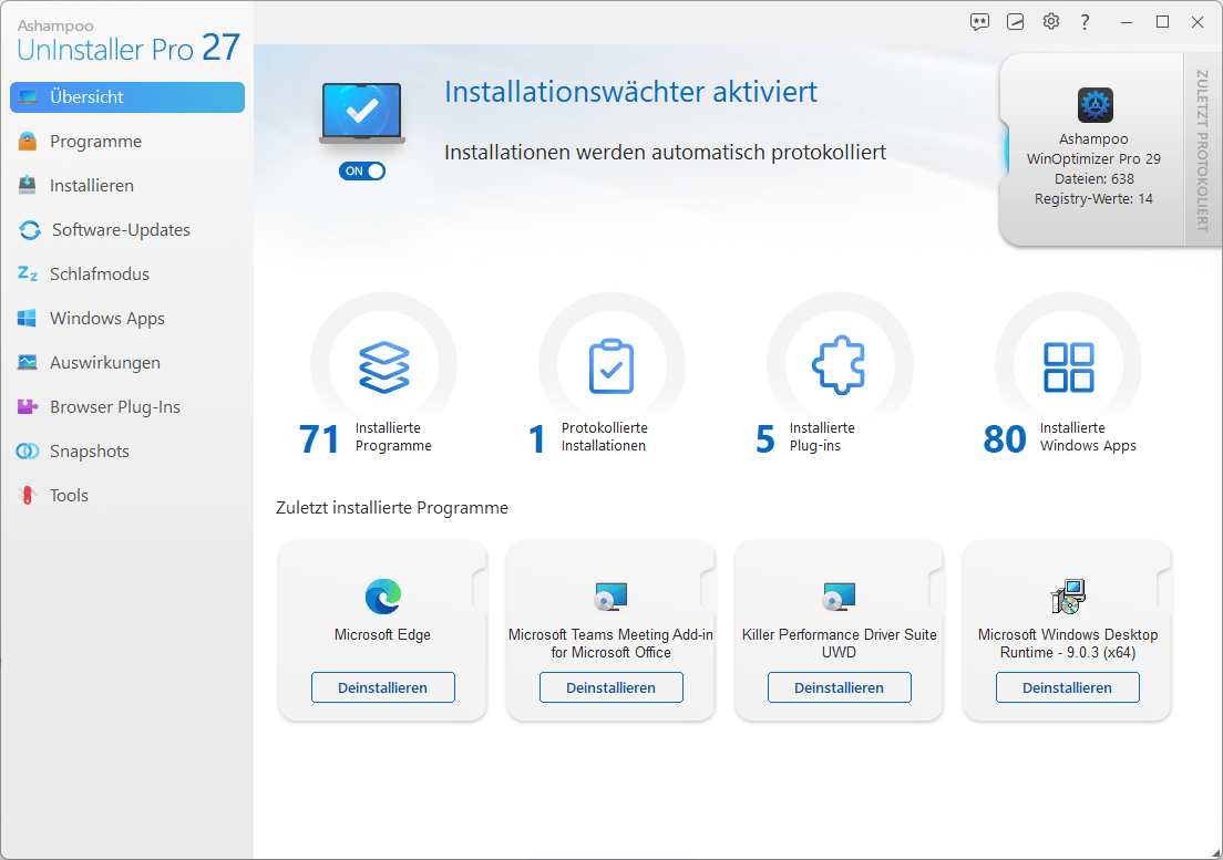Ashampoo® UnInstaller Pro 27 - Hell