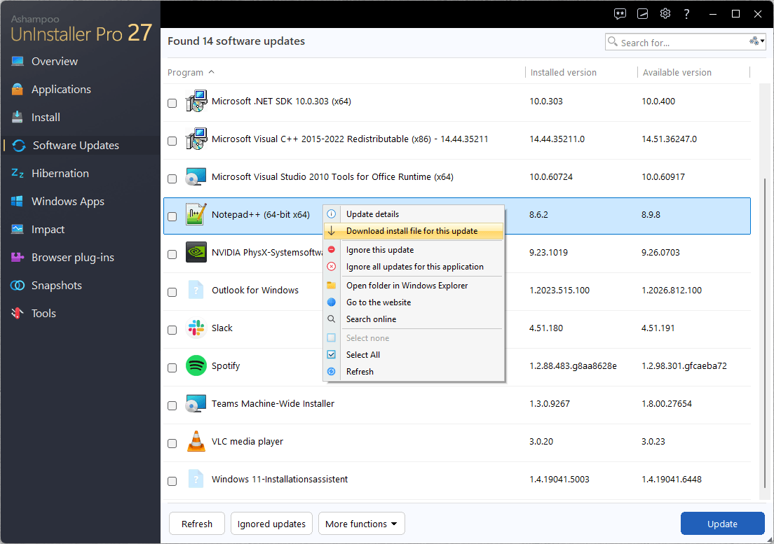 Ashampoo® UnInstaller Pro 27 - Software Updater