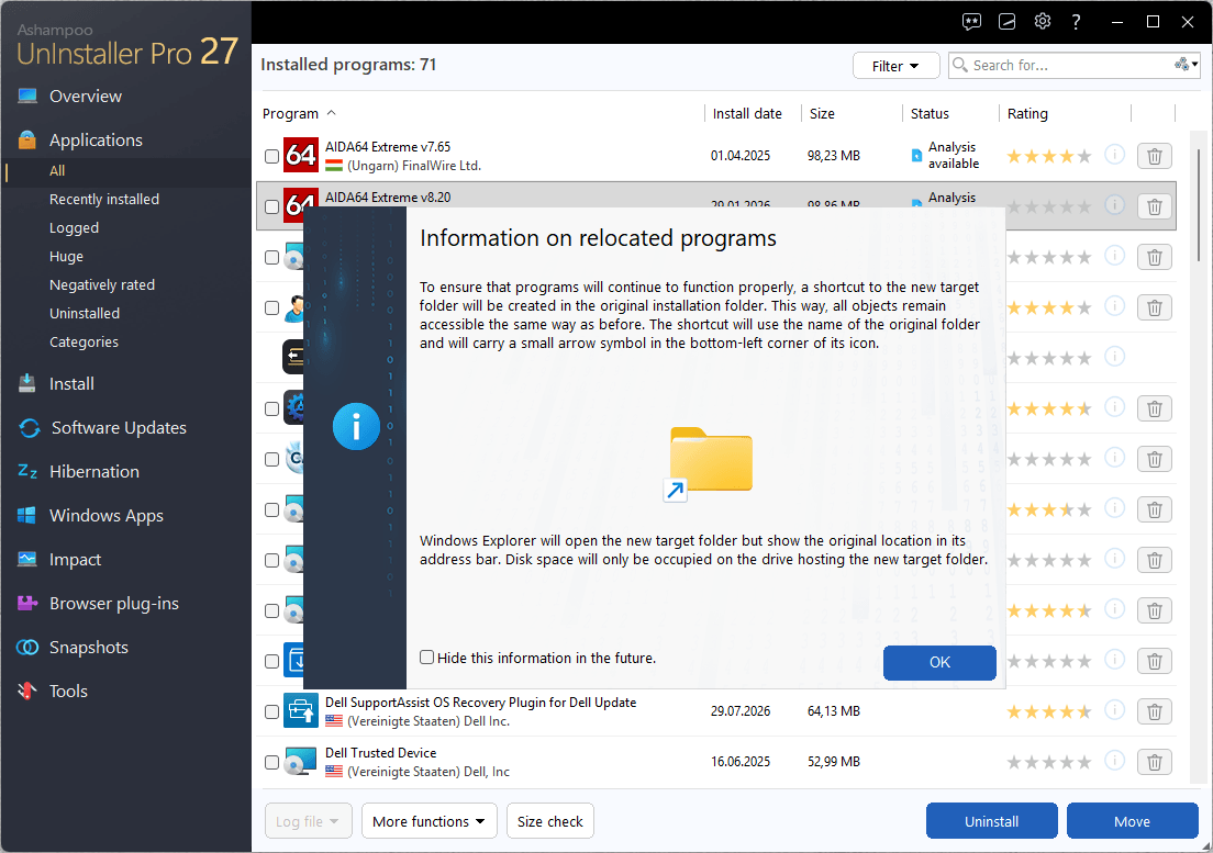 Ashampoo® UnInstaller Pro 27 - Move