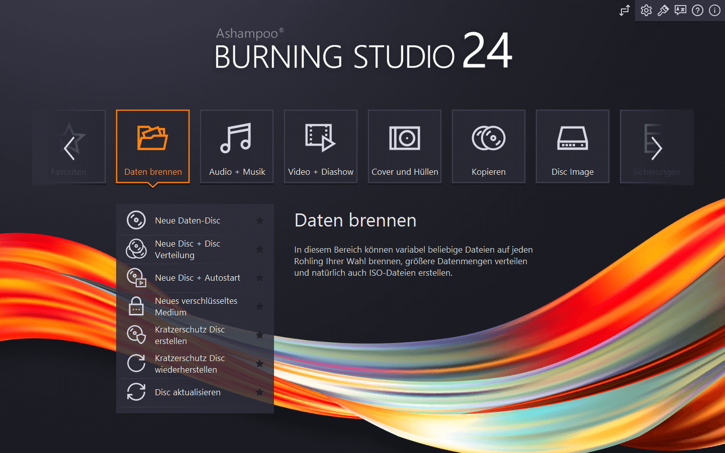 Ashampoo® Burning Studio 24 - Menü 2 dunkel