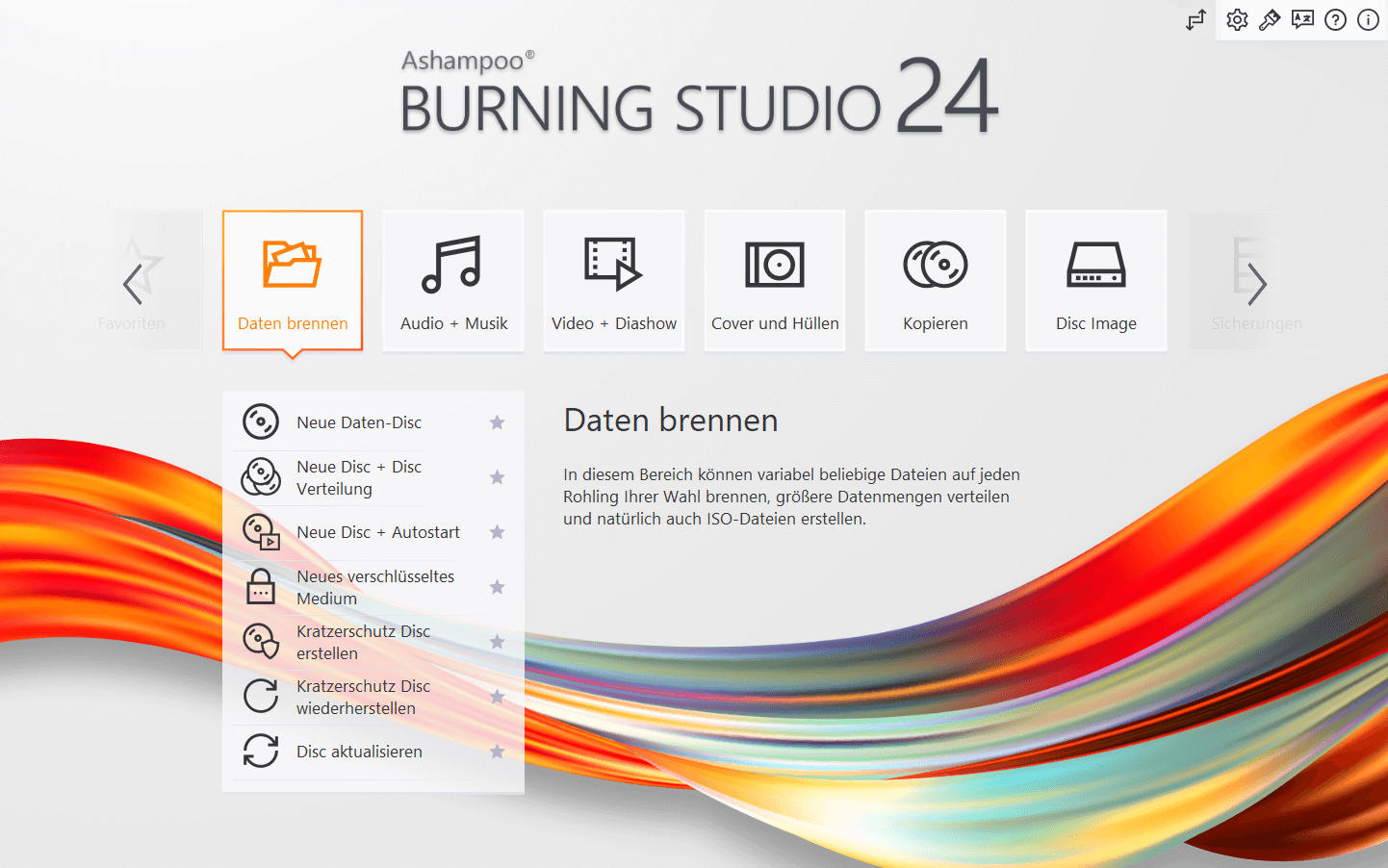 Ashampoo® Burning Studio 24 - Menü 2 hell