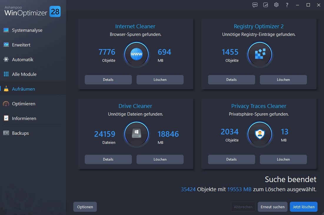WinOptimizer 28 - Aufräumen 