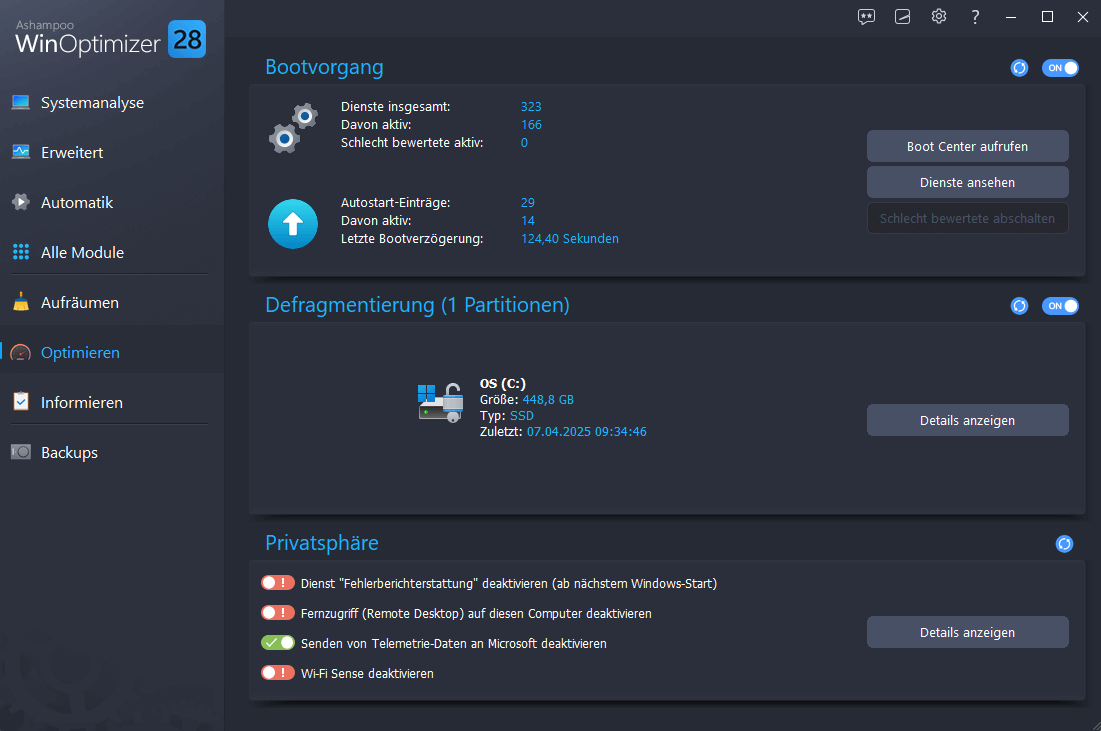 WinOptimizer 28 -  Optimieren