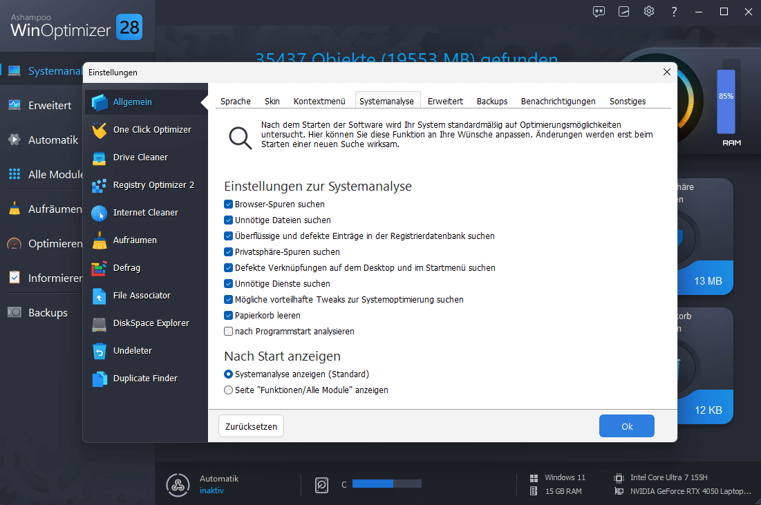 WinOptimizer 28 - Settings