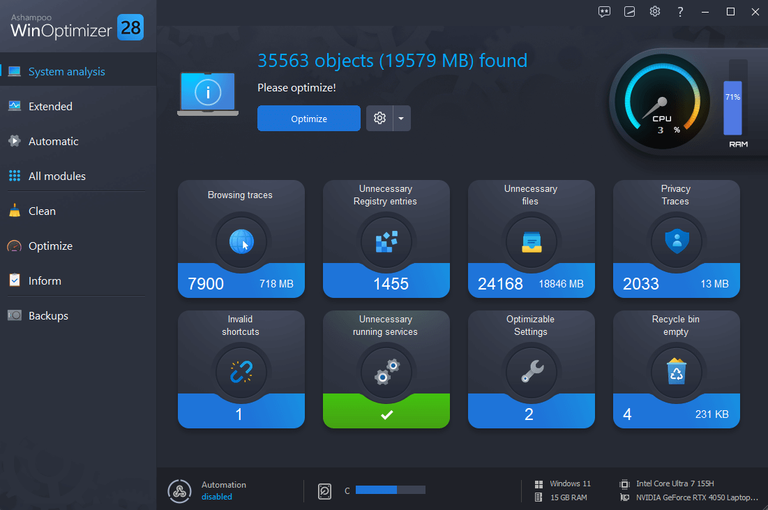 WinOptimizer 28 - System analyses