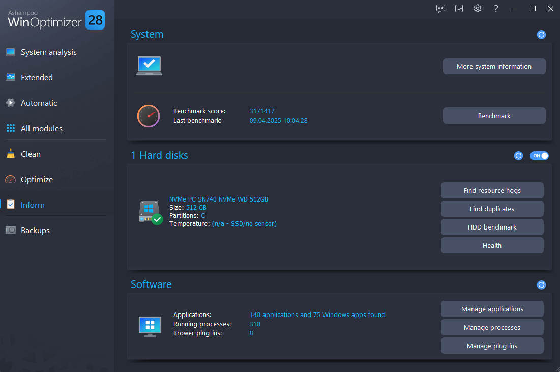 WinOptimizer 28 - Infos