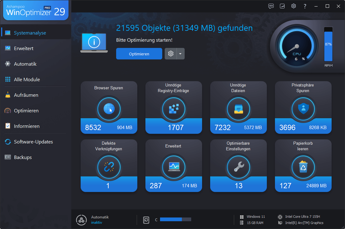 Ashampoo® WinOptimizer Pro 29 - Start
