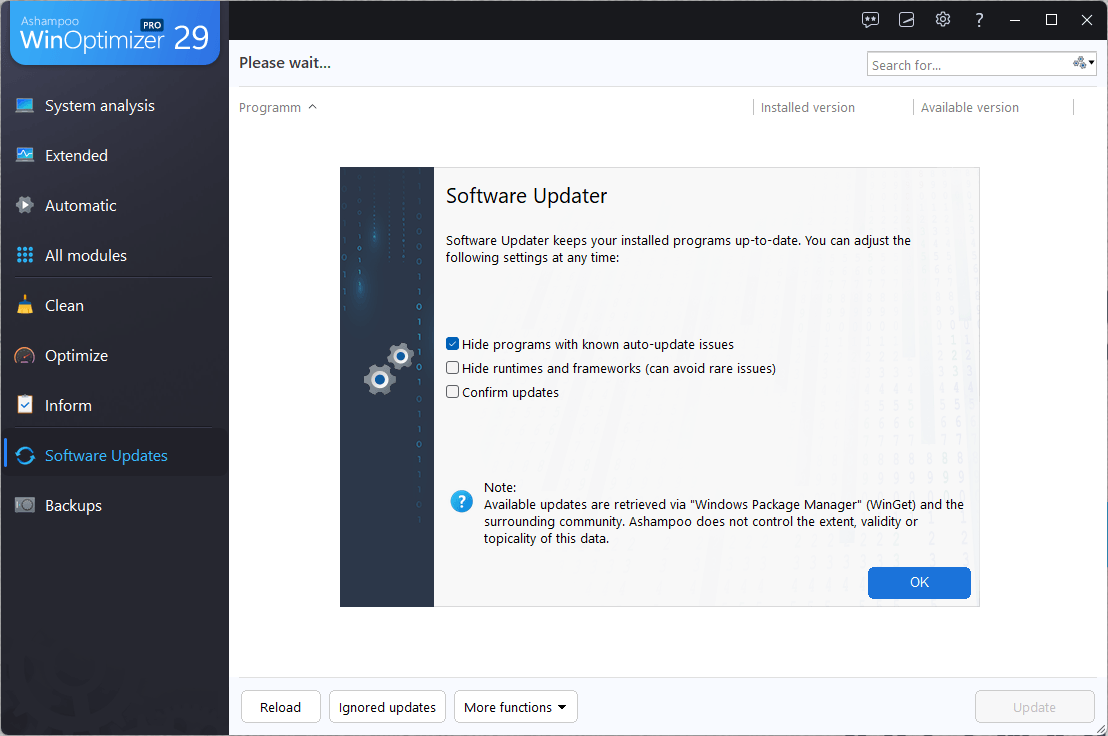 Ashampoo® WinOptimizer Pro 29 - Software Updater