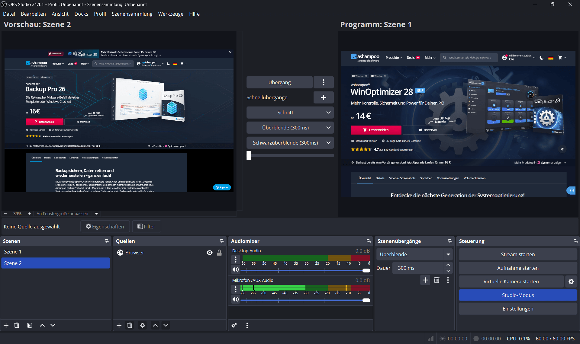 OBS Studio - Studio Modus