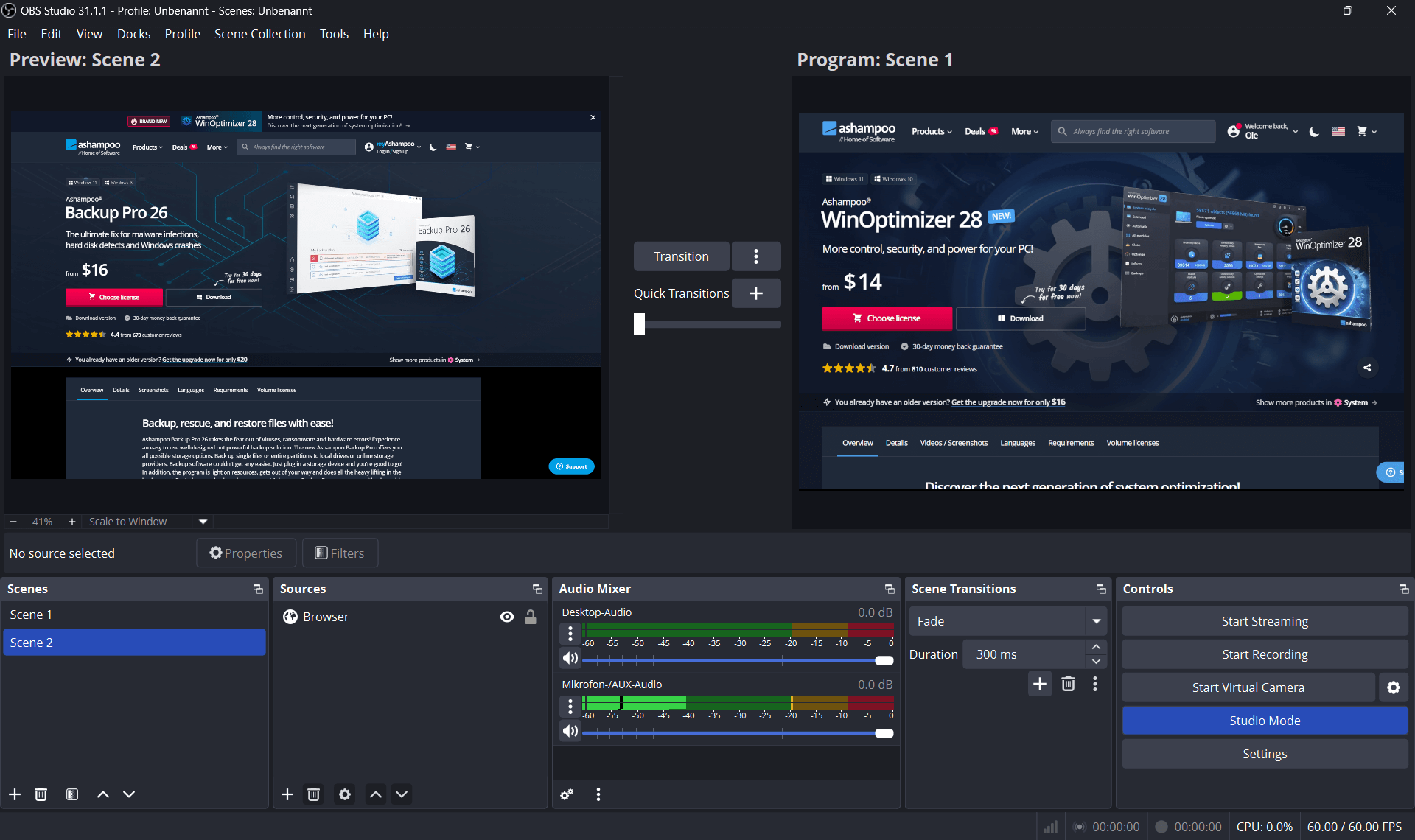 OBS Studio - Studio modus