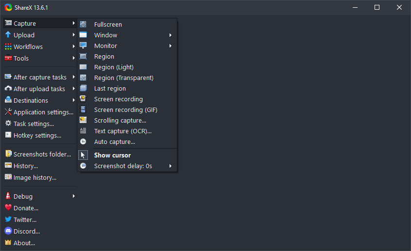 ShareX - Menu