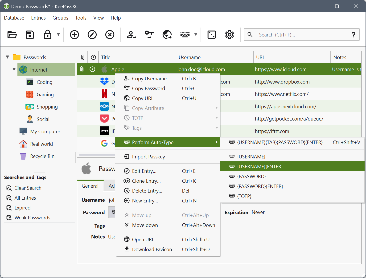 KeePassXC - Entrylevel