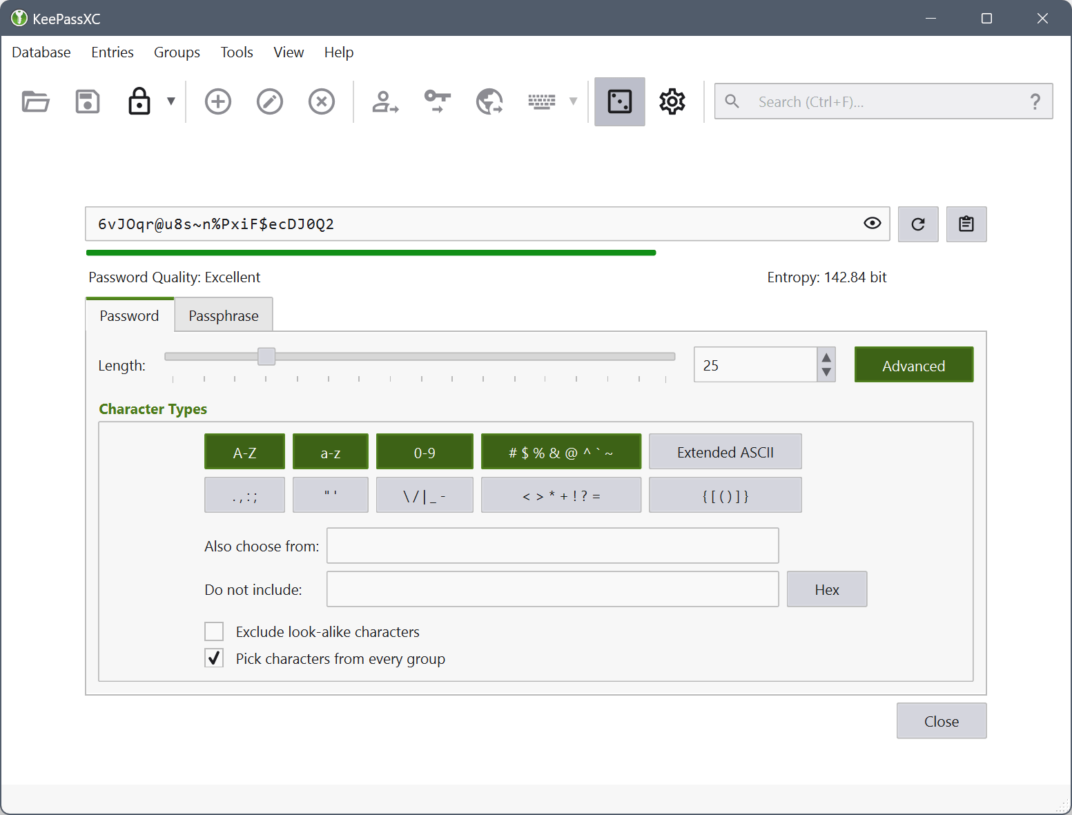 KeePassXC - Password generator advanced
