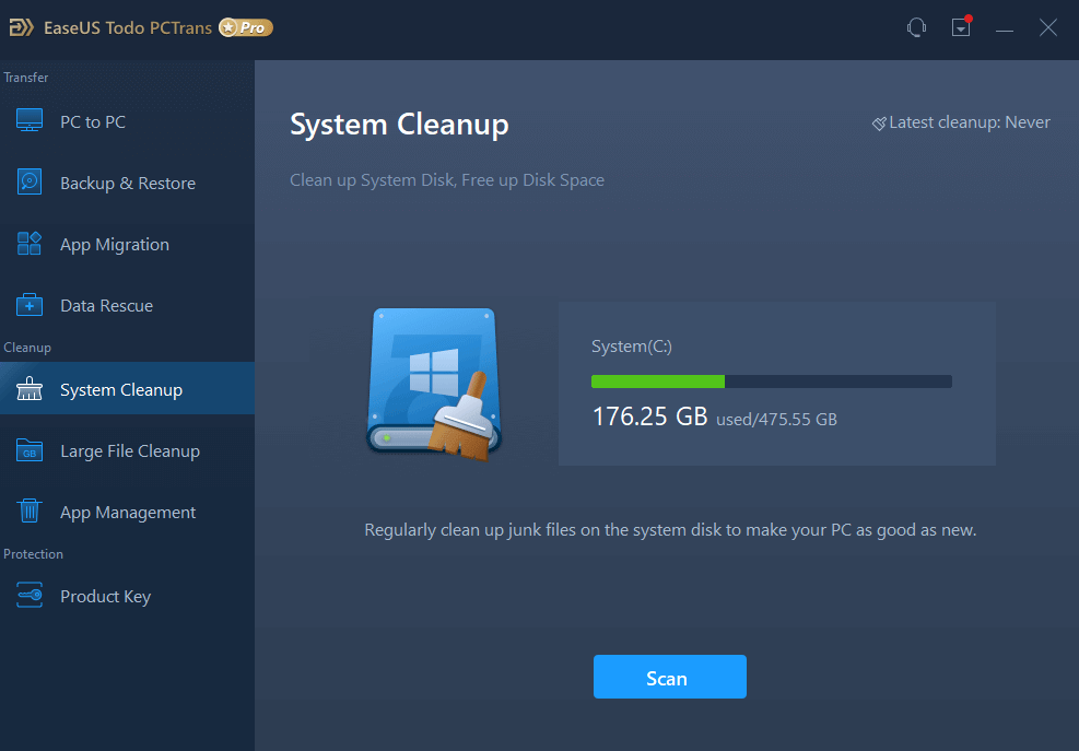 EaseUS PCTrans Pro - System cleanup 