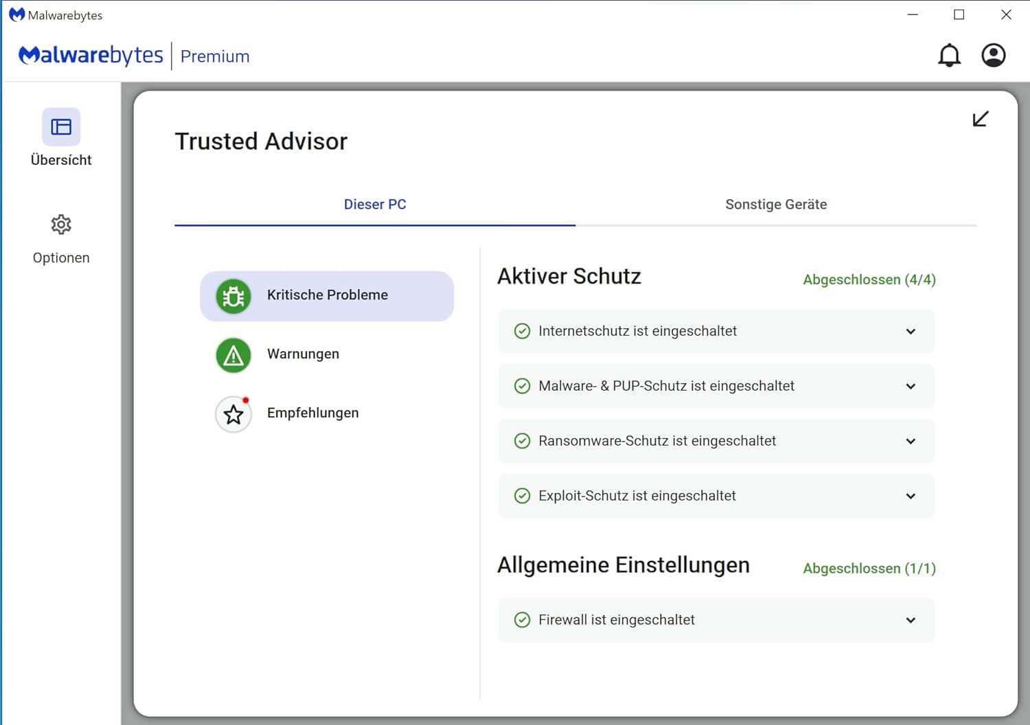 Malwarebytes Premium - Übersicht