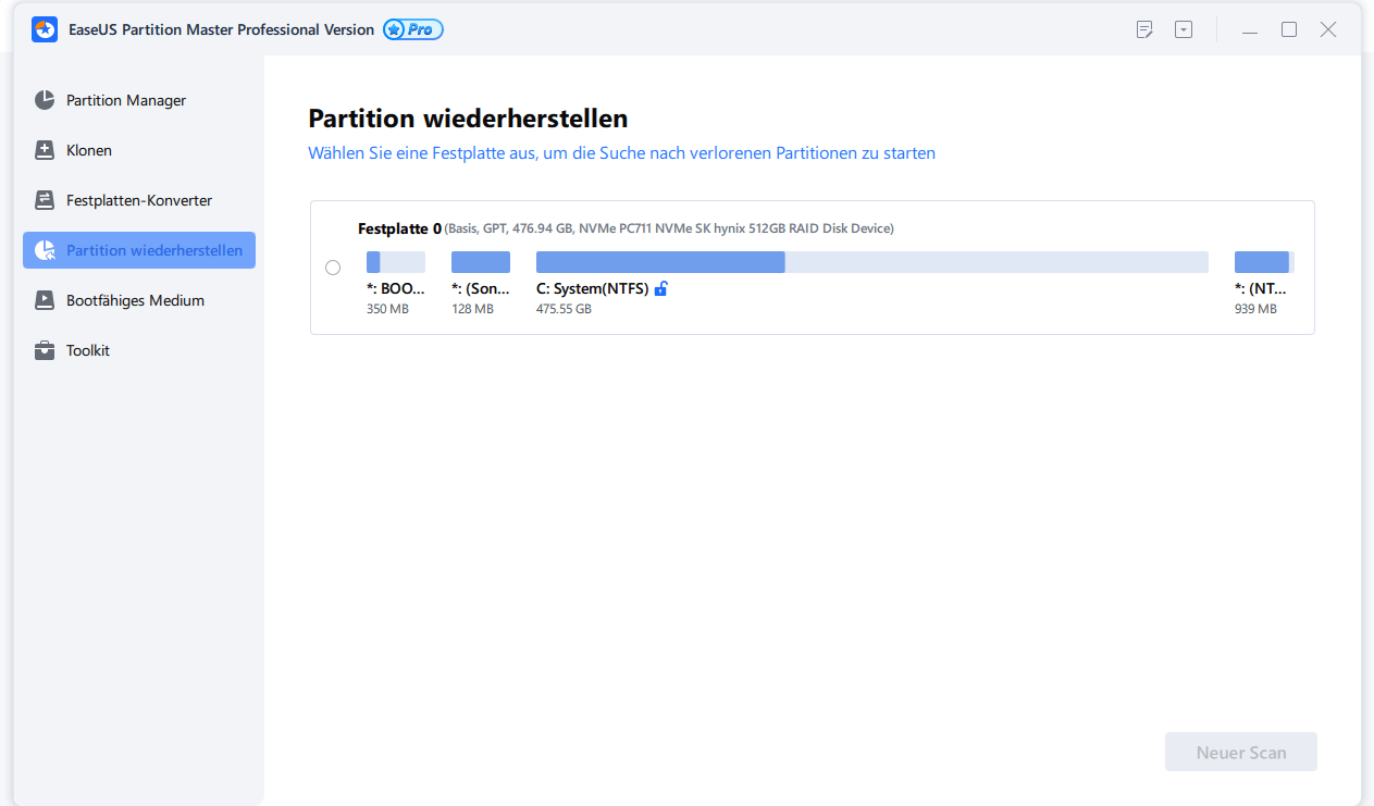 EaseUS Partition Master Pro - Wiederherstellen