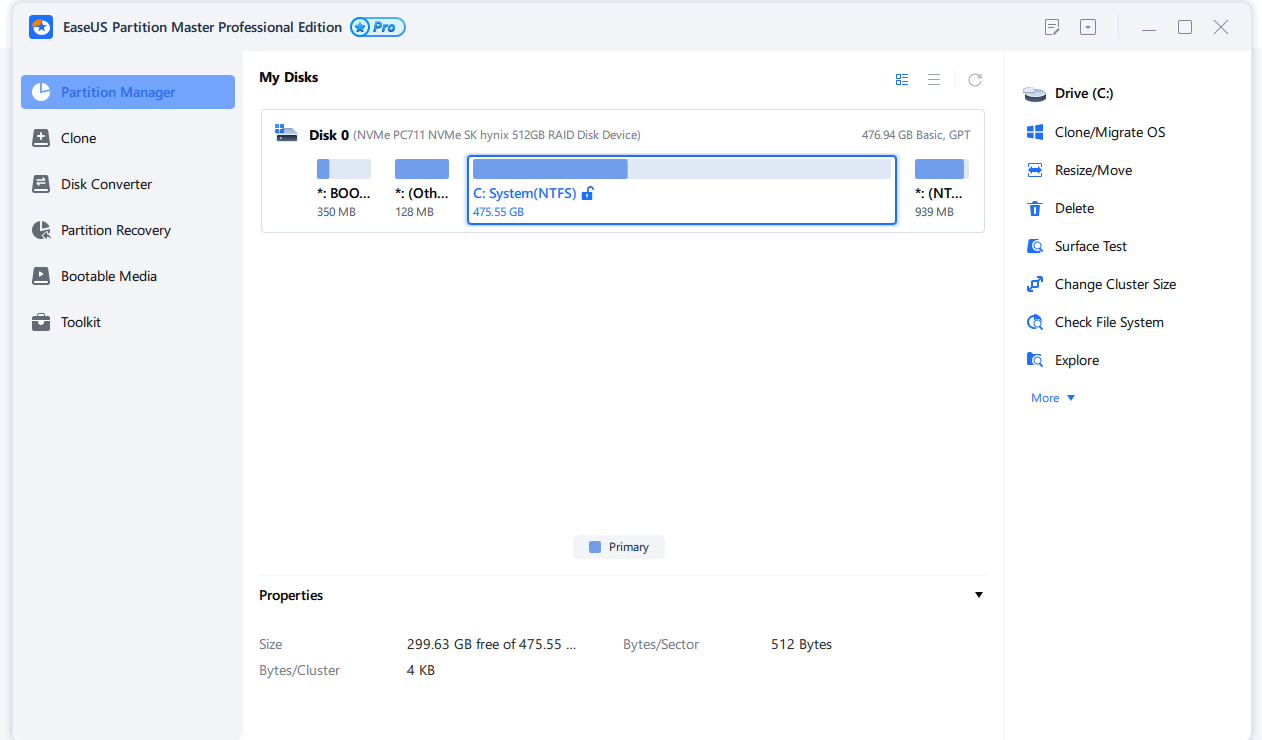 EaseUS Partition Master Pro - My Disks 