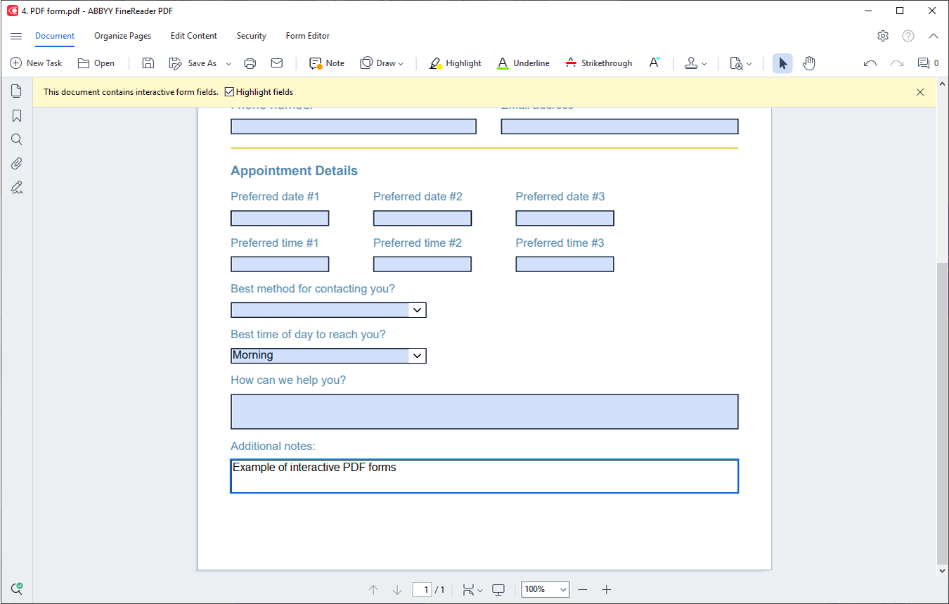 FineReader PDF 16 - Fill PDF form