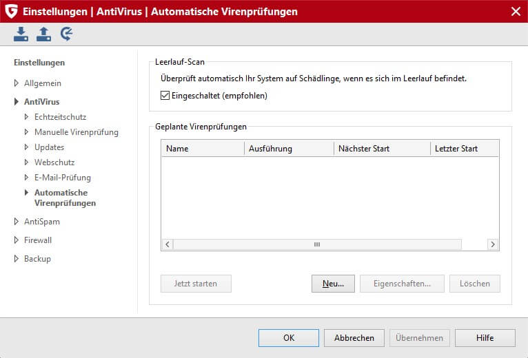 GData Internet Security Windows - Einstellungen