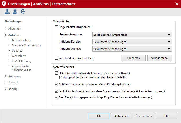 GData Internet Security Windows - Echtzeitschutz