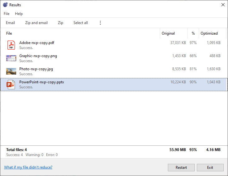 NXPowerLite - Example Windows