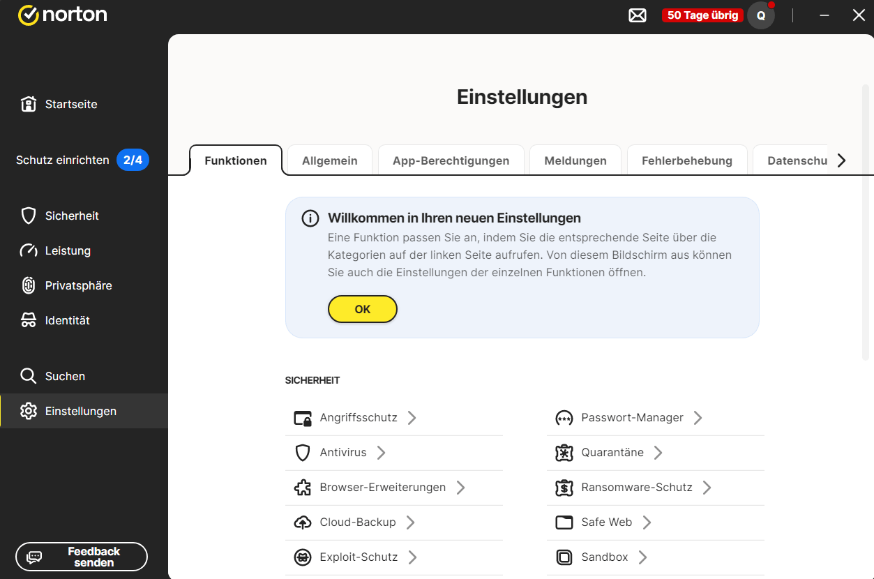 Norton 360 Premium - Einstellungen